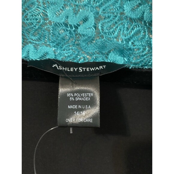 Ashley Stewart Womens Size 14 16 Top Black Teal Lace Sleeves Sparkly NWT - Picture 3 of 6